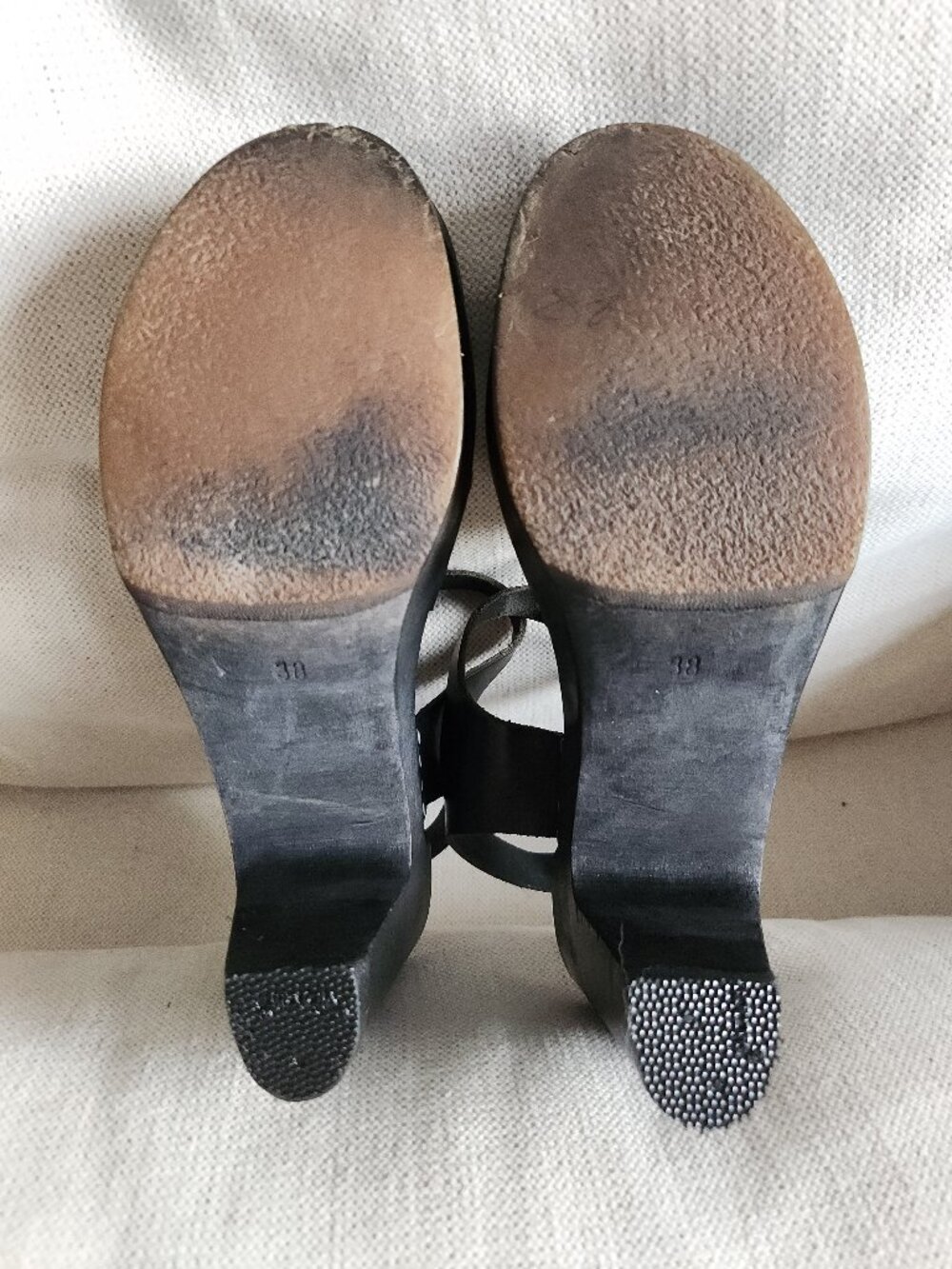 Swedish Hasbeens Black Leather Wooden Clogs - Sz EU 38 (approx. 7.5) - Picture 10 of 14